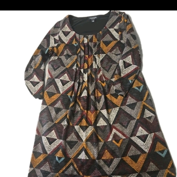 Perceptions New York Dress XL•Multicolor Geometric Scoop Neck 3/4 Sleeve Retro - Picture 6 of 16